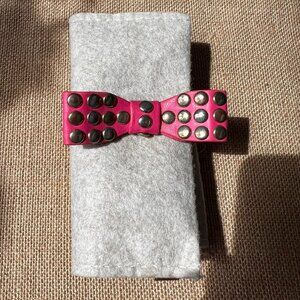 Pink Barbie bow gold stud snap bracelet bright neon fun whimsical